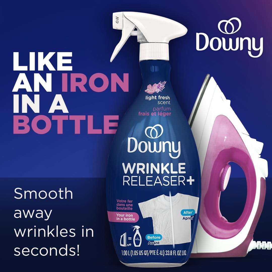 Downy Wrinkle Releaser Spray | All In One Wrinkle Release Spray, Odor Eliminator, Static Remover | Fabric Refresher & Ironing Aid for Clothes | 16.9 Fl Oz (Pack of 2) & 3 FL Oz, Crisp Linen Scent