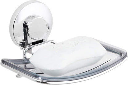 LEVERLOC Soap Holder Shower with Hooks, Bar Suction Cup Soap Dish Tray for Wall, Rust-Proof Stainless Steel Sponge Caddy for Bathroom Accessories Organizer Bathtub Kitchen Sink, Black