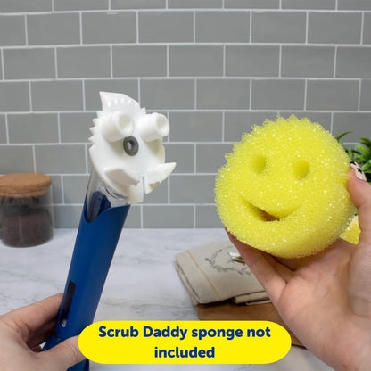 Scrub Daddy Dish Daddy Dish Wand & Refill Heads, Soap Dispensing Dish Brush, Texture Changing Washing Up Sponge With Liquid Handle, Dish Sponge with Built-in Scraper & Scrubbing Head, Drip stand, Blue