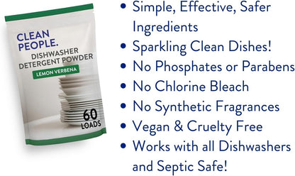 The Clean People Dishwasher Detergent Powder | Cuts Grease and Rinses Sparkling Clean | Residue-Free (30 Ounce, Lemon Verbena)