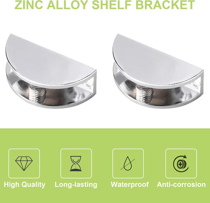 8Pcs Adjustable Half Round Glass Shelf Brackets 201 Stainless Steel Glass Clamp Clips Wall Mounted Brushed Shelf Holder Supports Mounting Brace for 3-8mm Thick Glasses