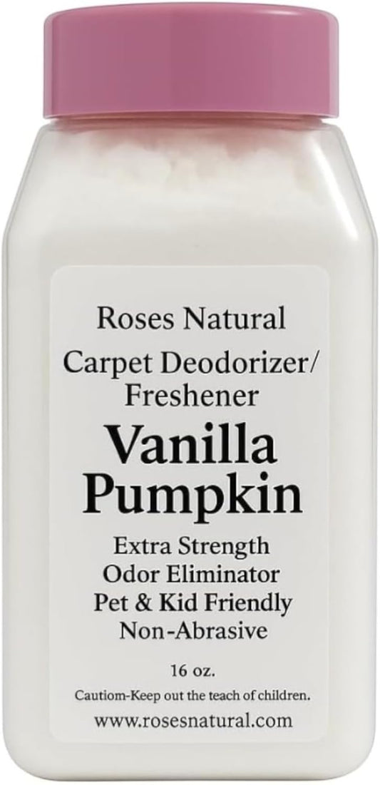 Vanilla Pumpkin Carpet Deodorizer Powder – Pet Odor Eliminator Carpet Freshener, Rugs & Upholstery, Natural Baking Soda Carpet Powder, Kid & Pet Friendly, Long Lasting Scent, 16 oz
