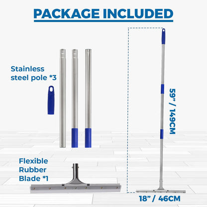 MHM AquaSlide MiniPushPro – 18-Inch Epoxy Squeegee for Shop & Concrete Floors, Tile Floor Wiper with Rubber Blade, Jalador de Agua para Piso