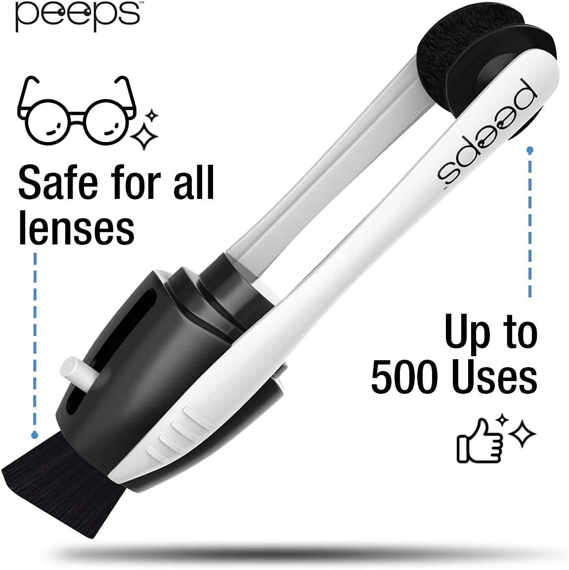 Peeps Glasses Cleaner - for Eyeglasses, Reading Glasses, and More - Lens Cleaner with Carbon Microfiber Tech-Injected Blue-1 Count (Pack of 1)