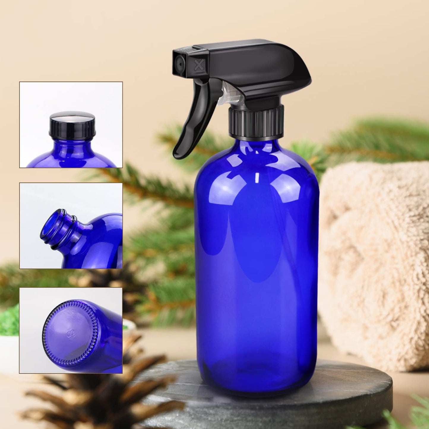 Wedama Amber Glass Spray Bottles, 16 oz Glass Spray Bottles for Cleaning Solutions and Essential Oils, Refillable Empty Spray Bottle with Adjustable Nozzles for Alcohol, Plant and Hair Care (1 Pack)