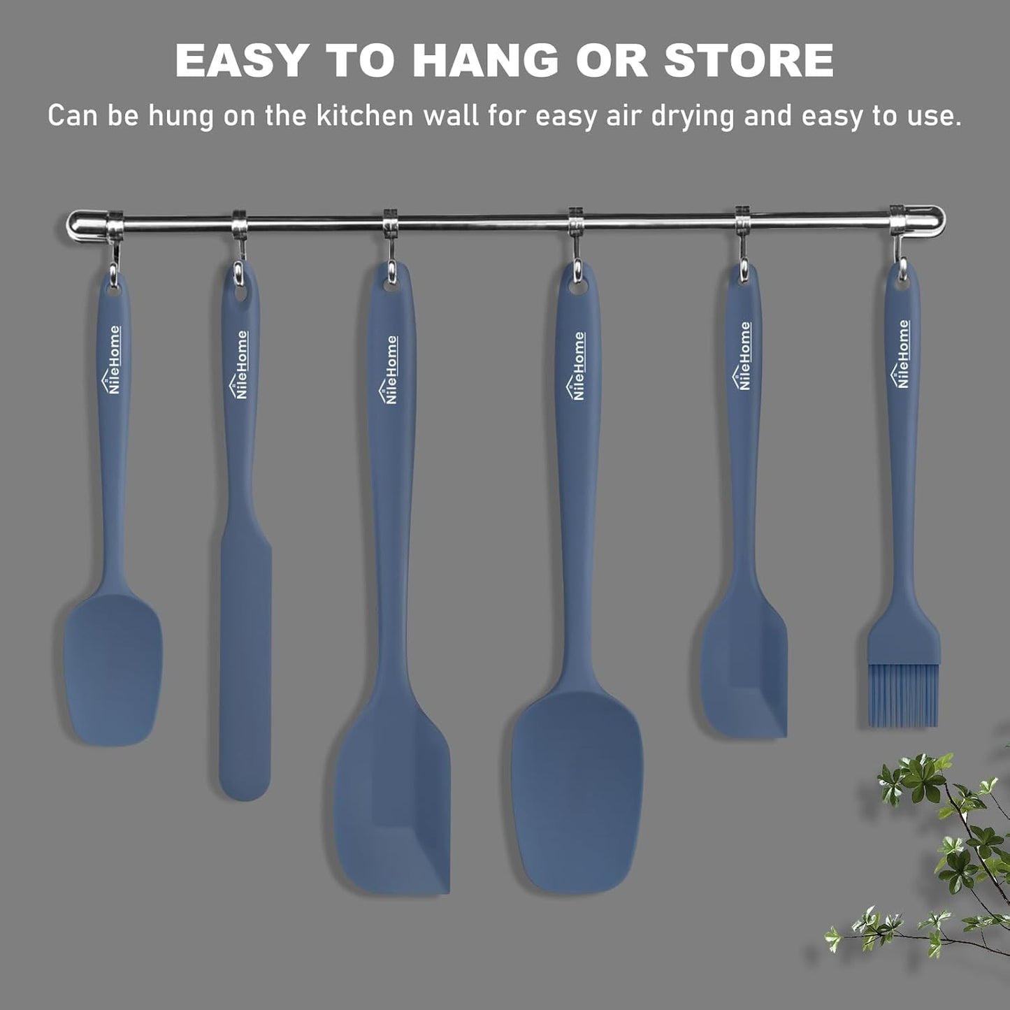 NileHome Silicone Spatula Set, 6 Pieces Food Grade Kitchen Utensils with Silicone Brush Heat Resistant Dishwasher Safe BPA-Free Rubber Spatula for Scraping, Baking, Cooking, Mixing-Forest Style