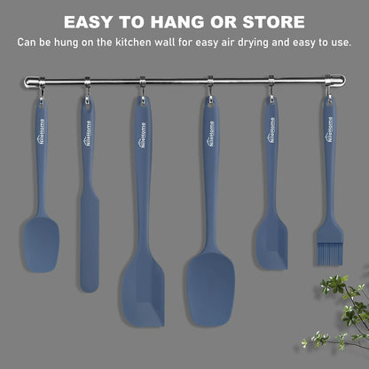 NileHome Silicone Spatula Set, 6 Pieces Food Grade Kitchen Utensils with Silicone Brush Heat Resistant Dishwasher Safe BPA-Free Rubber Spatula for Scraping, Baking, Cooking, Mixing-Forest Style
