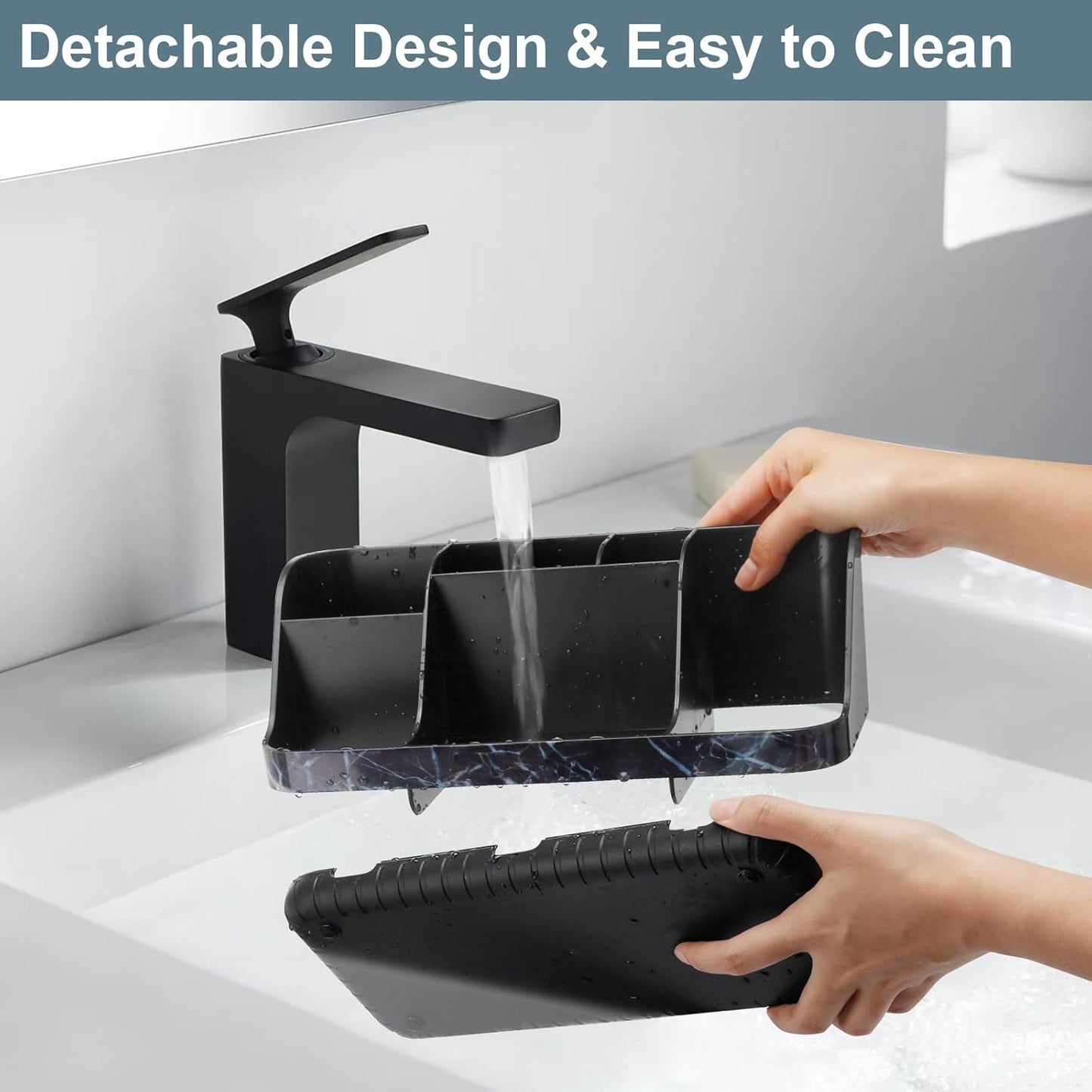 GFWARE Wood Toothbrush Holders for Bathrooms Countertop Organizer - Detachable 7 Slots Kid Bathroom Decor and Accessories, Wooden Bathroom Sink Storage Organization, Caddy, Tray, Brown