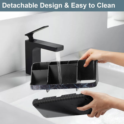 GFWARE Wood Toothbrush Holders for Bathrooms Countertop Organizer - Detachable 7 Slots Kid Bathroom Decor and Accessories, Wooden Bathroom Sink Storage Organization, Caddy, Tray, Brown