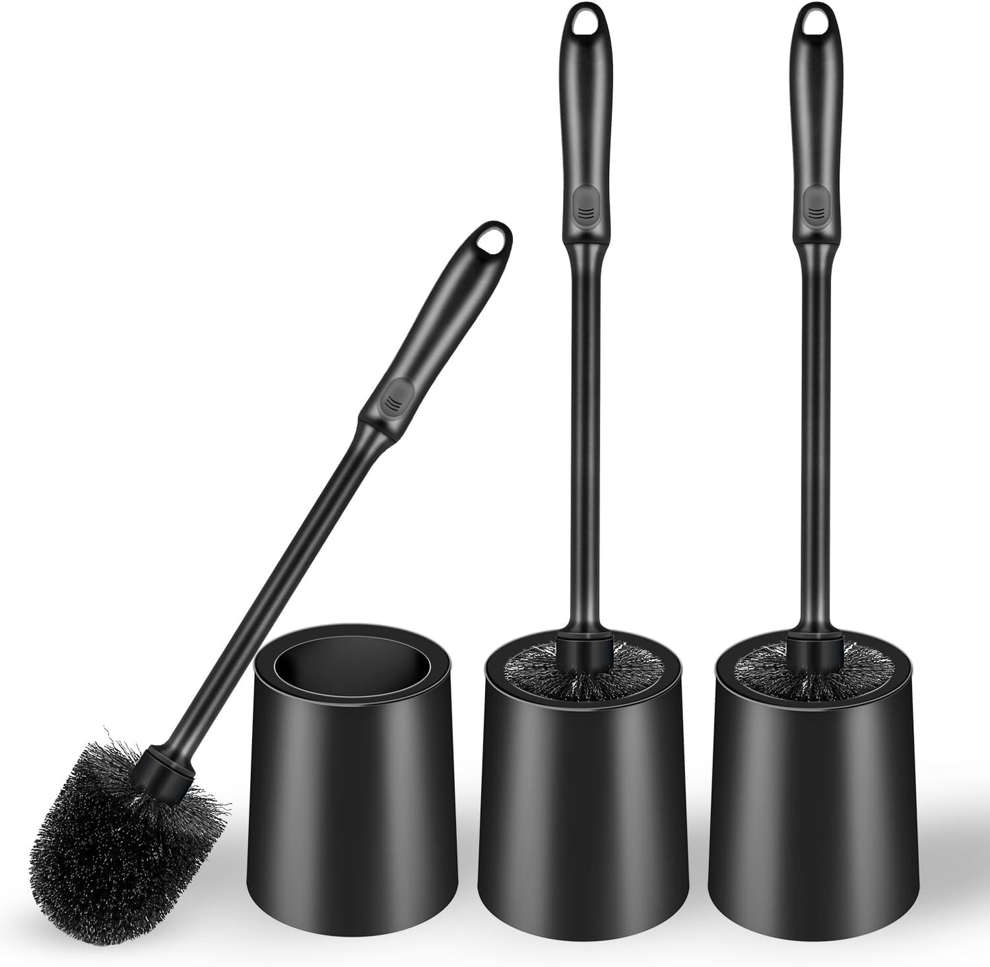 AONEZ Toilet Brush and Holder Set, 2 Pack Long-Handle Toilet Brush, Non-Slip Grip, Nylon Bristles, Deep Cleaning for Bathroom, Toilet Scrubber- Black