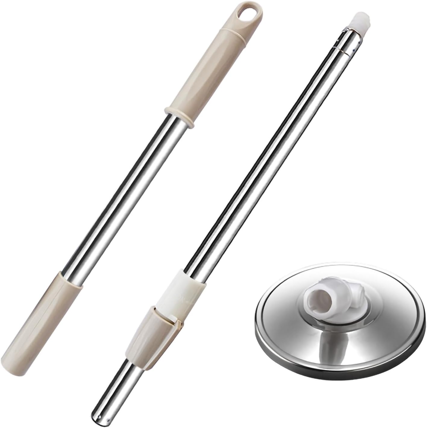 Spin Mop Replacement Mop Handle, 49-inch 360 Degrees Rotating Telescopic Replacement Mop Stick with Stainless Steel Disc for Spin Mop Bucket Cleaning System (Stainless Steel Disc, Red)
