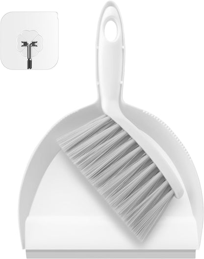 NACENA Mini Broom and Dustpan Set, Small Dust Pan and Brush Set with Handle Dustpan Teeth for Cleaning Hair Suitable for Office Desks Drawers Sofas Outdoor Camping, Light & Purple