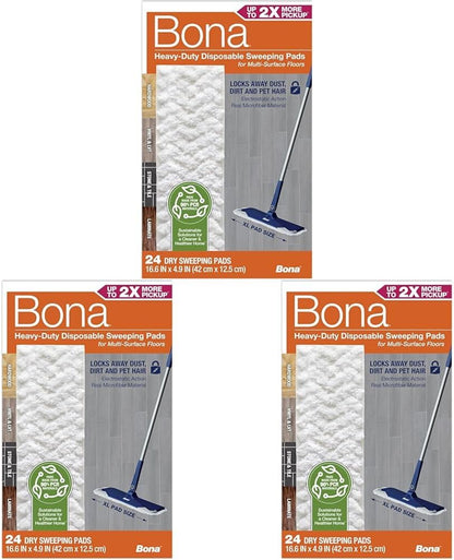 Bona Multi-Surface Floor Cleaning Pads - 18 Refills - Heavy-Duty, Disposable, Microfiber Pads for Easy Floor Cleaning