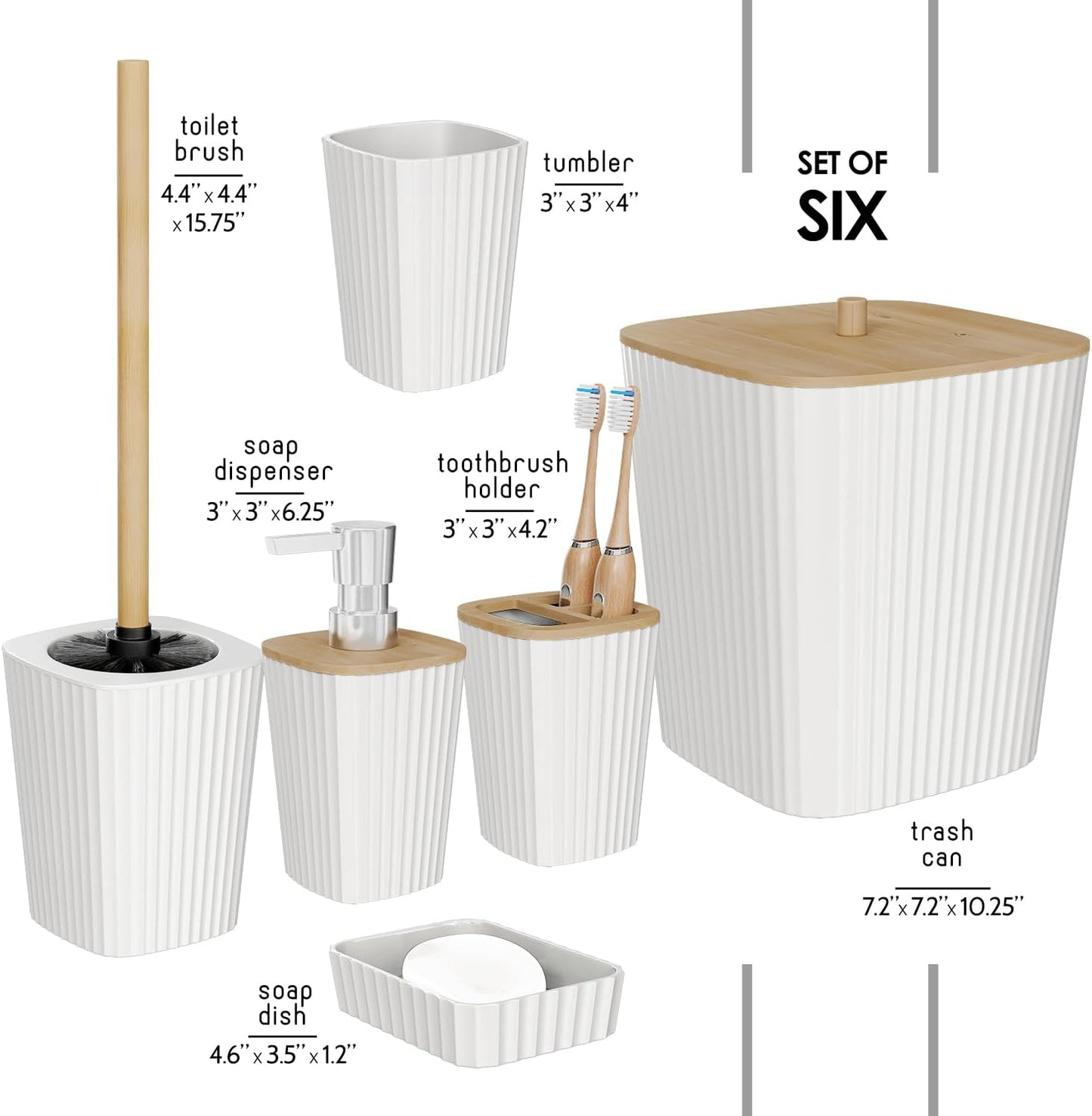 Clara Clark Bathroom Set - Sage Green Bathroom Accessories Set, 6PC Bathroom Accessory Set, Bathroom Sets with Toilet Brush, Trash Can & Soap Dispenser