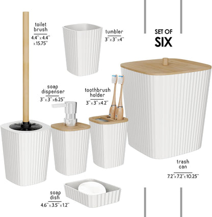 Clara Clark Bathroom Set - Sage Green Bathroom Accessories Set, 6PC Bathroom Accessory Set, Bathroom Sets with Toilet Brush, Trash Can & Soap Dispenser