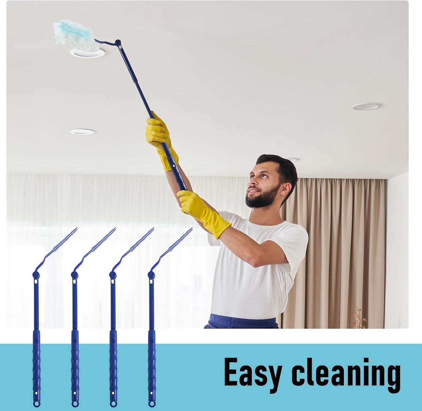 Colingmill 12 Pcs 3 ft Replacement Handles Compatible with Duster Refills, Extendable Long Extended Handle Only, Adjustable Length for Ceiling Fans, Blinds, Shelves, Windows (White)