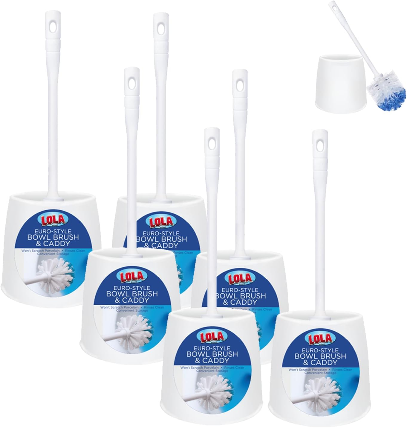 Toilet Brush and Holder Set, By LOLA, 2 Pack, Classic Version, Durable Bristles for Deep Cleaning, w/Compact Space Saving Storage Holder