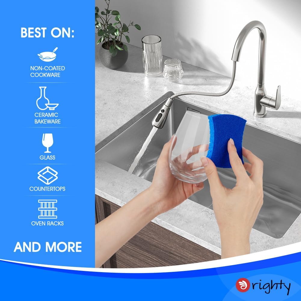 Orighty Non-Scratch Scrub Sponge, 24-Pack, Cellulose Kitchen Scrubber Sponges, Ideal for Kitchen Cleaning, Non-Stick Cookware, Washing Dishes, Bathroom, and Household