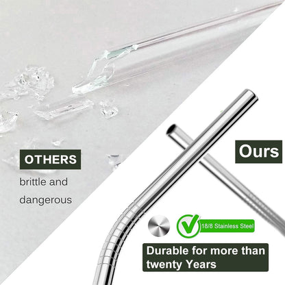 Vinaco Stainless Steel Smoothie Straws, 0.4'' Extra Wide Reusable Metal Drinking Straws for Milkshake, Smoothie, Beverage, Set of 4 with 1 Cleaning Brush