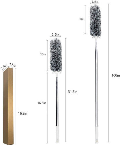 UIMO Microfiber Feather Duster Kit with Extension Pole (30–100") – Bendable Washable Heads, Extendable Dusters for Cleaning Ceiling Fan, High Ceiling, Blinds, Furniture & Cars (5 Pcs)