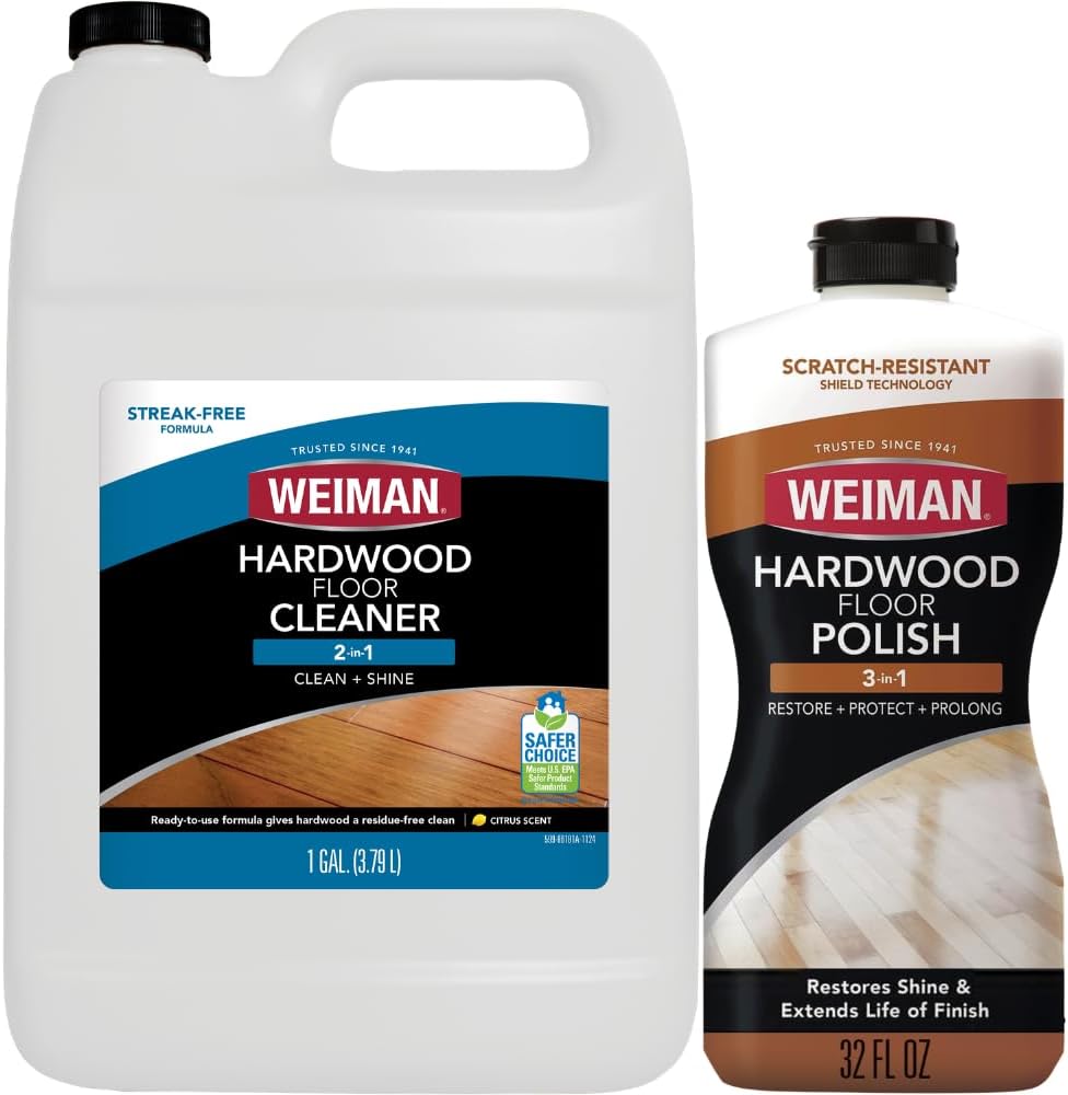Weiman Hardwood Floor Cleaner and Polish Restorer Combo - 2 Pack - High-Traffic Hardwood Floor, Natural Shine, Removes Scratches, Leaves Protective Layer