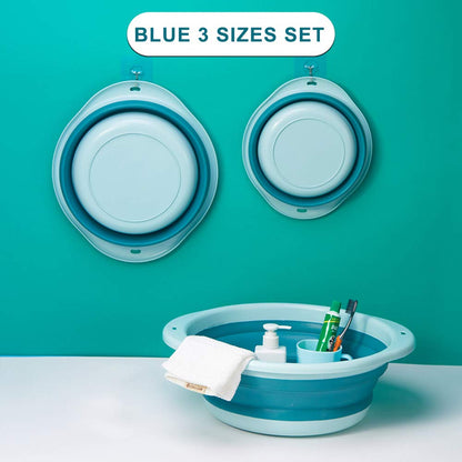 3-Pack Collapsible Wash Basin Set, Baby Kids Wash Basin Dish Tub for Travel Home, 3 Different Sizes Set Space Saving Pink Big Volume