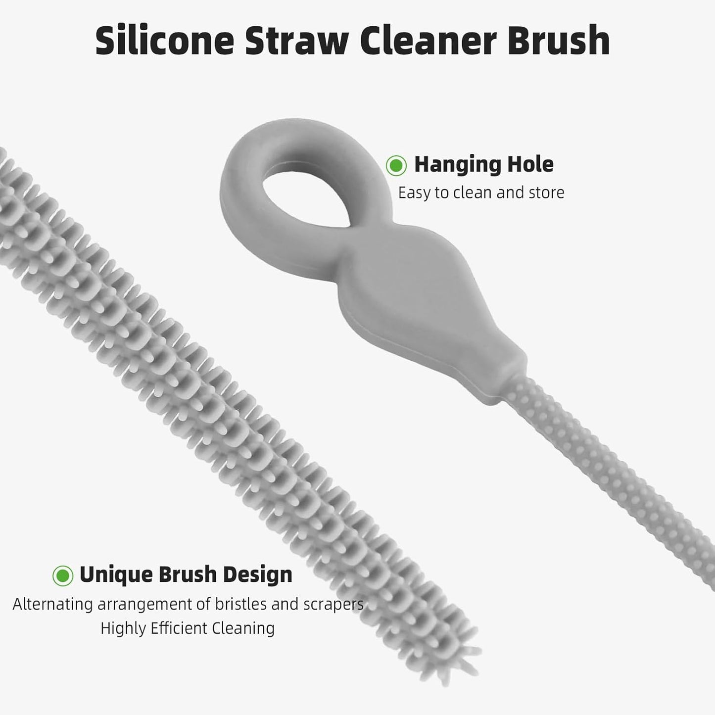 Silicone Straw Cleaner Brush, 4-Piece Reusable Straw Brush Set with Extra-Long Design for Cleaning Thin Metal Straws and Wider Milkshake Straws （6mm+9mm Pink)