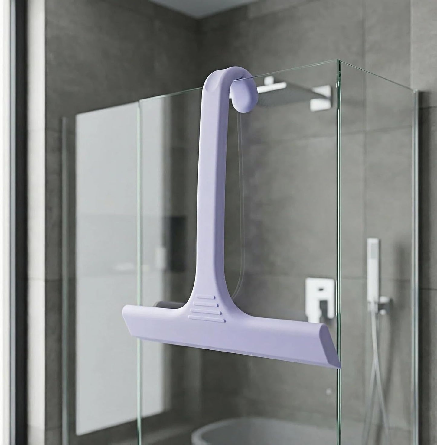 Silicone Shower Squeegee - All-in-One Design with Built-in Hook, 10 Inch Streak-Free Bathroom and car Cleaner for Glass Doors, Mirrors, Windows, Tiles Purple