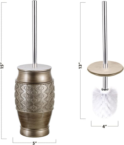 Creative Scents Rustic Luxe Toilet Brush and Holder Set - Beige Toilet Bowl Cleaner Brush with Strong Metal Handle - Long Bristles Toilet Bowl Brush and Holder - Rustic Farmhouse Decor