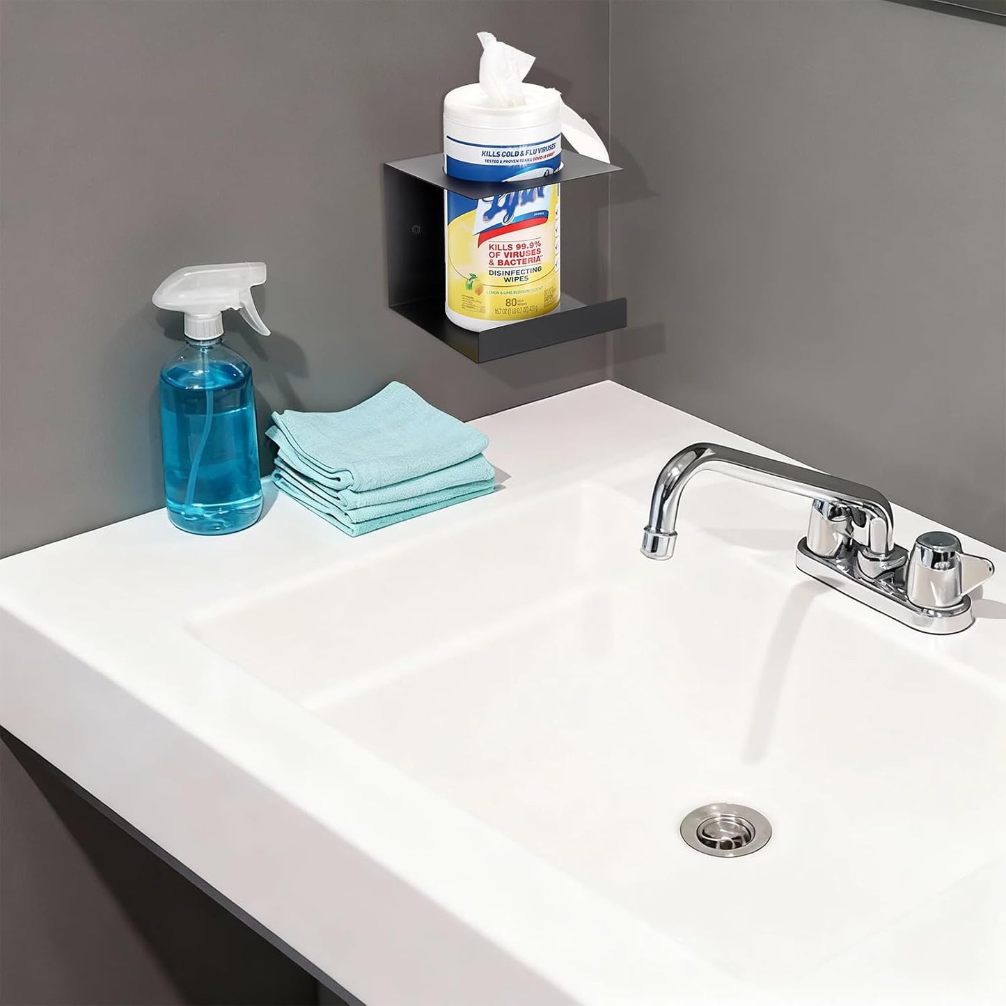 KoKone Wall Mount Wipes Dispenser Compatible for Clorox Lysol - Metal Wipe Canister Holder Cleaning Wipe Holder Container - White Wall Wipes Dispenser Keeper for Kitchen Bathroom Public Restroom