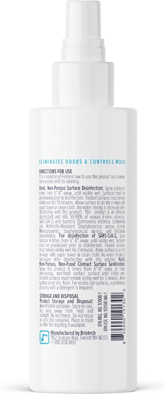 BRIOTECH Sanitizer Disinfectant Hypochlorous, Kill 99.99% of Viruses & Bacteria, Control Mold, Eliminate Odor, Gentle for Nursery & Play Rooms, Food Contact Surface Sanitizer, 1 Gallon Refill