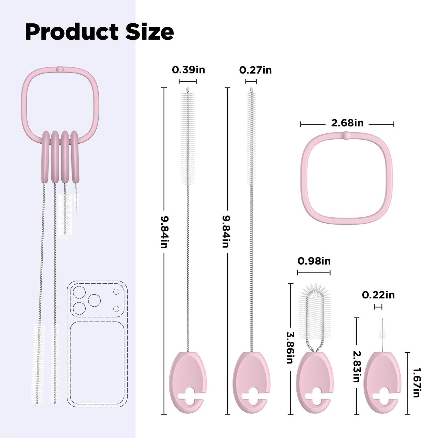 Straw Cleaner Brush Set for 𝗦𝘁𝗮𝗻𝗹𝗲𝘆, Baby Bottles and Sippy Cups,4 in 1 Standing & Hanging Cleaning Set with Holder Ring – Reusable Cleaner for Cup Lids, Spouts and More.(Purple)