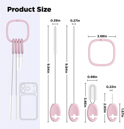Straw Cleaner Brush Set for 𝗦𝘁𝗮𝗻𝗹𝗲𝘆, Baby Bottles and Sippy Cups,4 in 1 Standing & Hanging Cleaning Set with Holder Ring – Reusable Cleaner for Cup Lids, Spouts and More.(Purple)