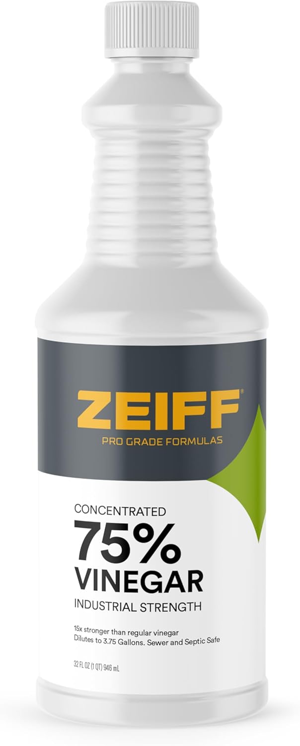Zeiff 75% Pure Concentrated Vinegar - Technical Grade Acetic Acid Solution for Home and Outdoor Use - Cleaning Vinegar for Home & Laundry - 32 Oz, 2 Pack
