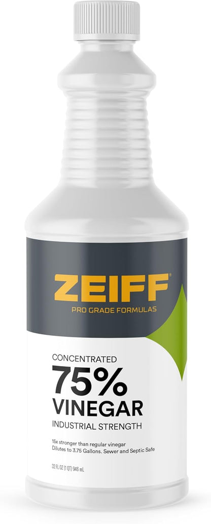 Zeiff 75% Pure Concentrated Vinegar - Technical Grade Acetic Acid Solution for Home and Outdoor Use - Cleaning Vinegar for Home & Laundry - 32 Oz, 2 Pack