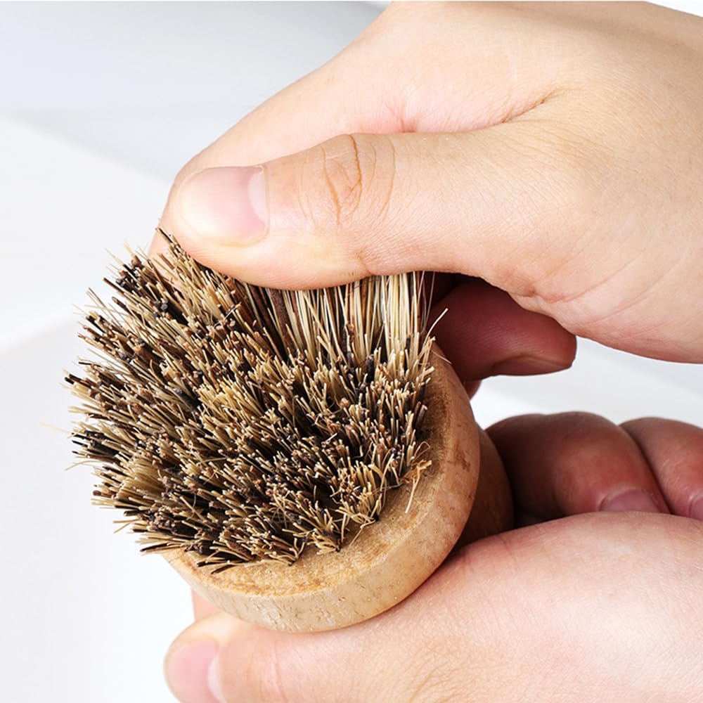 Bamboo Scrub Brush 6Pcs, UNOSCHRIM Palm and Sisal Pot Brush Set, Durable Wood Kitchen Dish Brush, Multifunctional Mini Cleaning Kit for Cleaning Pots, Dishes, Sinks, Fruits and Vegetables