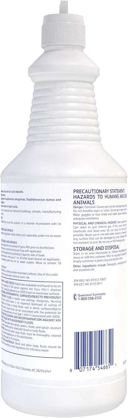 CREW 04560 Heavy Duty Toilet Bowl Cleaner & Disinfectant, 23% HCI removes Rust Stains, Lime Scale with Mint Scent, Ready-to-Use, 32-Ounce