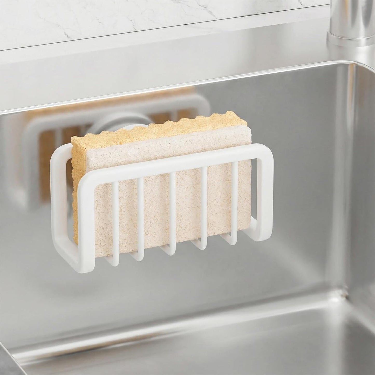 TAILI Sponge Holder for Kitchen Sink with Strong Suction Cup, Rustproof Aluminum Sink Caddy for Sponges, Removable Sponge Holder, Dish Brush for Scraper - Silver