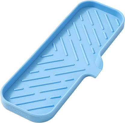 MicoYang Silicone Bathroom Soap Dishes with Drain Spout-Bathroom and Kitchen Sink Organizer,Sponge Holder,Dish Soap Tray,Perfect for Dispenser,Scrubber,Bottle,Cup on Sink or Counter-Black 4.9"×3.2"