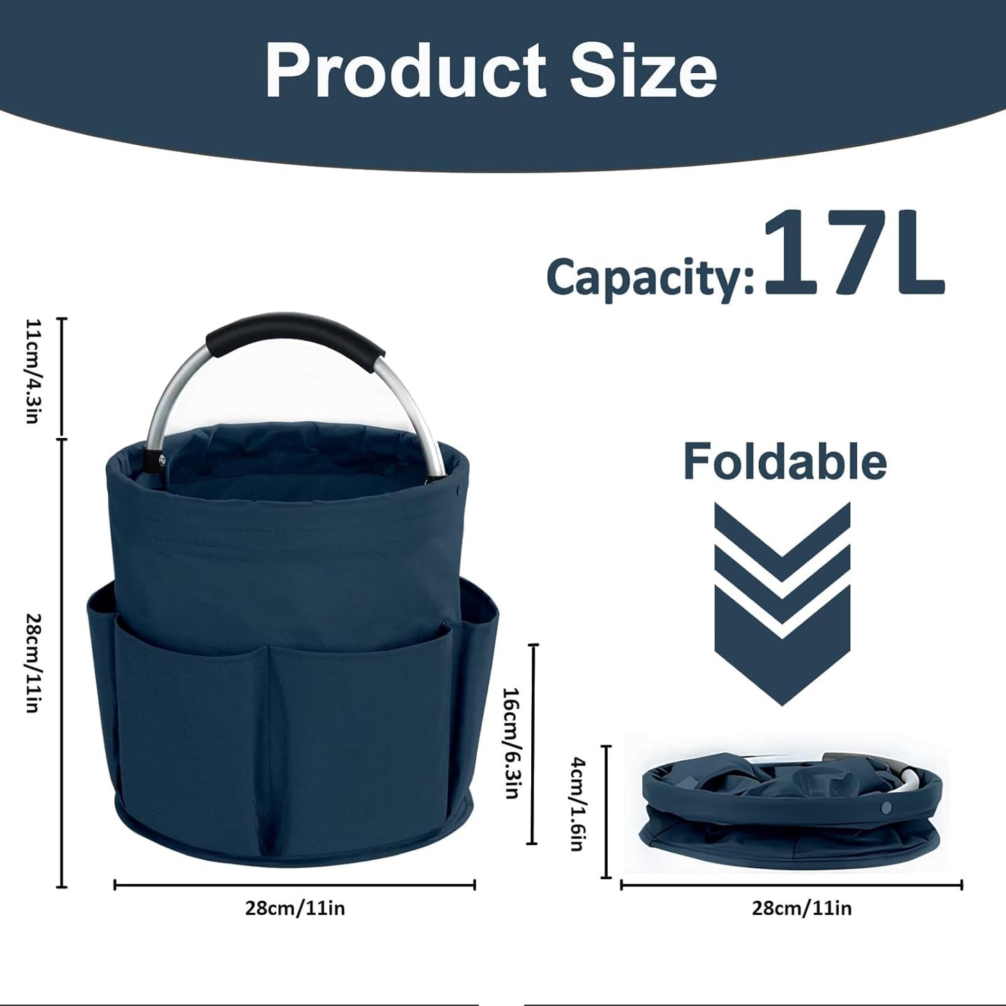 17L Cleaning Caddy with Handle, Cleaning Supplies Organizer, Foldable Storage Basket, Cleaning Supply Caddy, Portable Multi Cleaning Bucket Bag for Home, Garden (Pink)