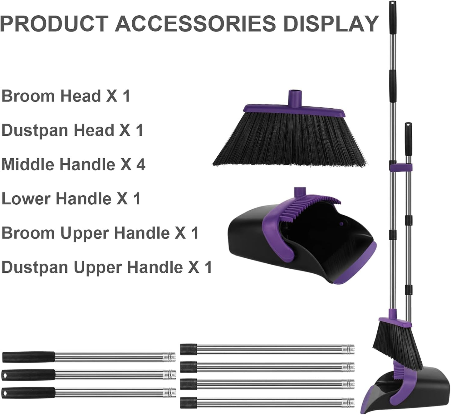 Broom and Dustpan Set, Household Broom with Dustpan Combo Set, 51" Long Handle, Dust Pan Set for Kitchen Office Lobby Floor