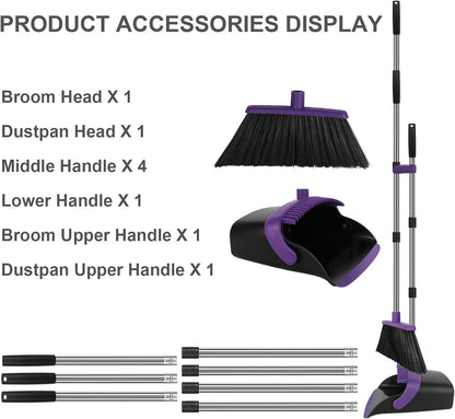Broom and Dustpan Set, Household Broom with Dustpan Combo Set, 51" Long Handle, Dust Pan Set for Kitchen Office Lobby Floor