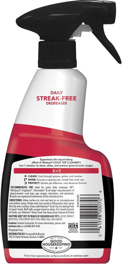 Weiman 2-Pack Cooktop Cleaning Spray & Microfiber Cloth – Cooktop & Oven Cleaner for Streak & Residue Free - Non-Abrasive Degreaser Safe for Glass & Ceramic