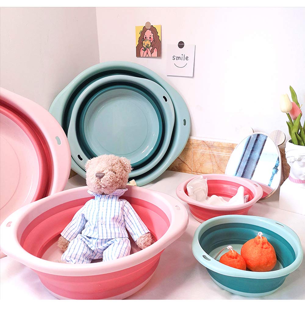 3-Pack Collapsible Wash Basin Set, Baby Kids Wash Basin Dish Tub for Travel Home, 3 Different Sizes Set Space Saving Pink Big Volume