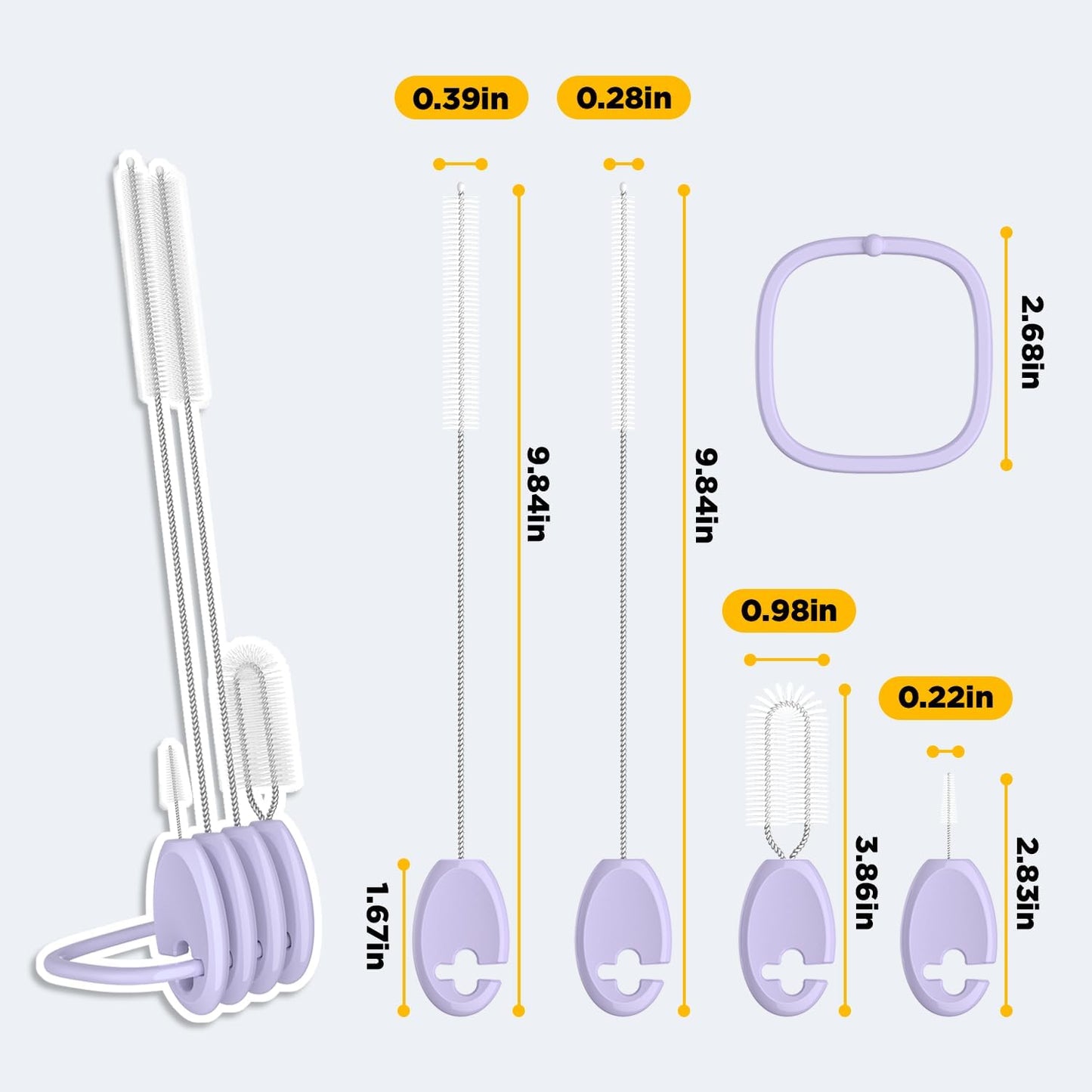 Straw Brush Set, 4 Piece Cleaner Kit with Standable Key Ring for Reusable Straws, Tumblers & Water Bottles – Designed for Kids & Adults, Purple