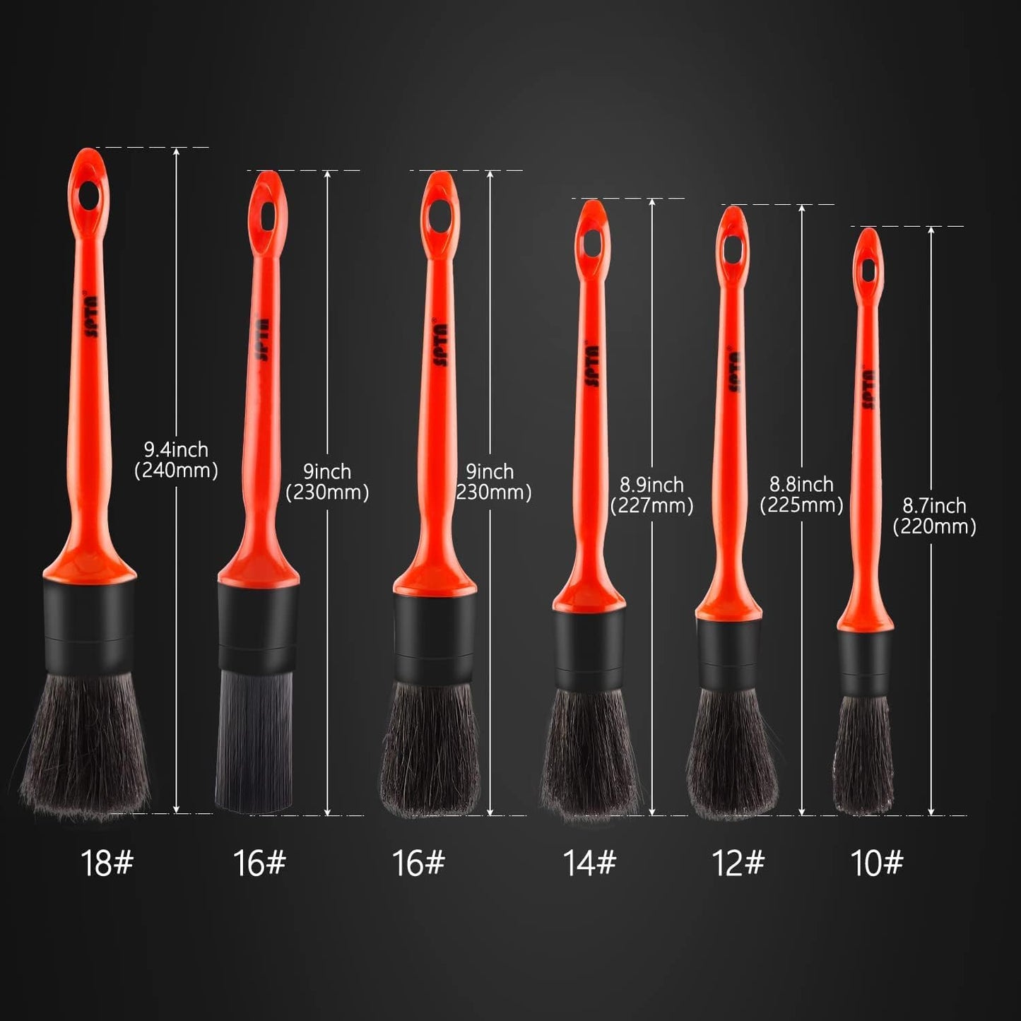 SPTA Car Detailing Brush Set, 5 Pack Soft Mixed Hair Auto Detail Brush Kit No Scratch for Automotive Elegant Surface Interior Exterior Dashboard Emblems Panels Engine Bay Wheels Air Vent Seat Leather
