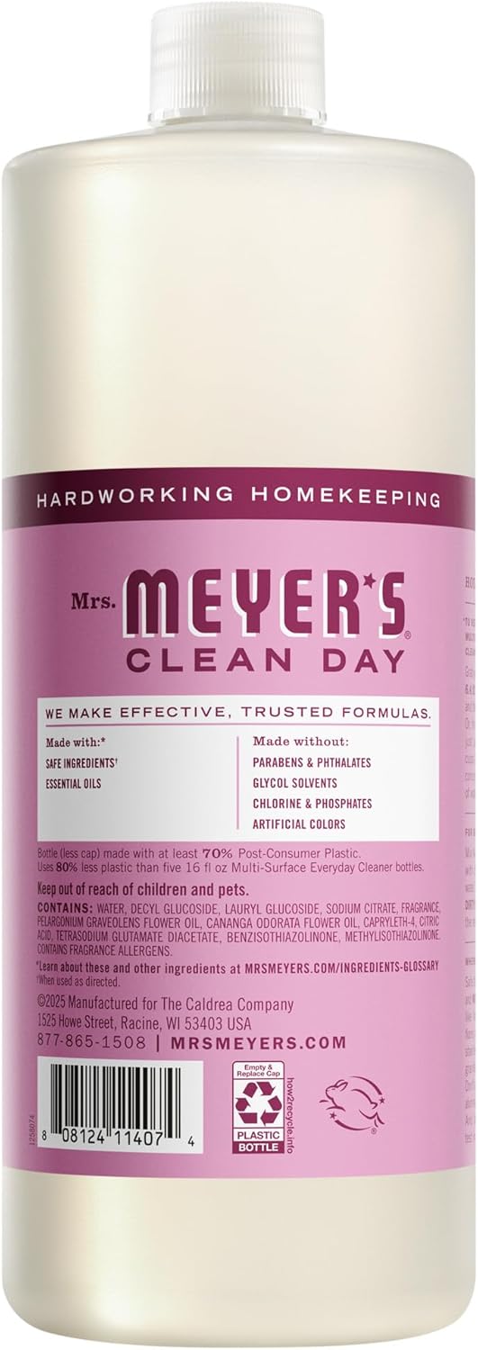 MRS. MEYER'S CLEAN DAY Multi-Surface Everyday Concentrate, Peony Scent, 32 Fl Oz Bottle - 2 Pack