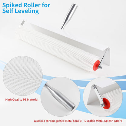 Self-Leveling Epoxy Floor Tool Kit with 20" Spiked Roller, 22" Epoxy Squeegee, 9" Bubble Buster Roller, Extension Poles, Spiked Shoes, and Gloves for Concrete Coatings & Paint Applications