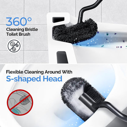 HAMITOR Toilet Brush and Holder Set: 304 Stainless Steel Heavy Duty Deep Cleaning Bowl Cleaner Brush with Curved Bristle - Space Saving Wall-Mounted for Home Apartment Bathroom Accessories Silver