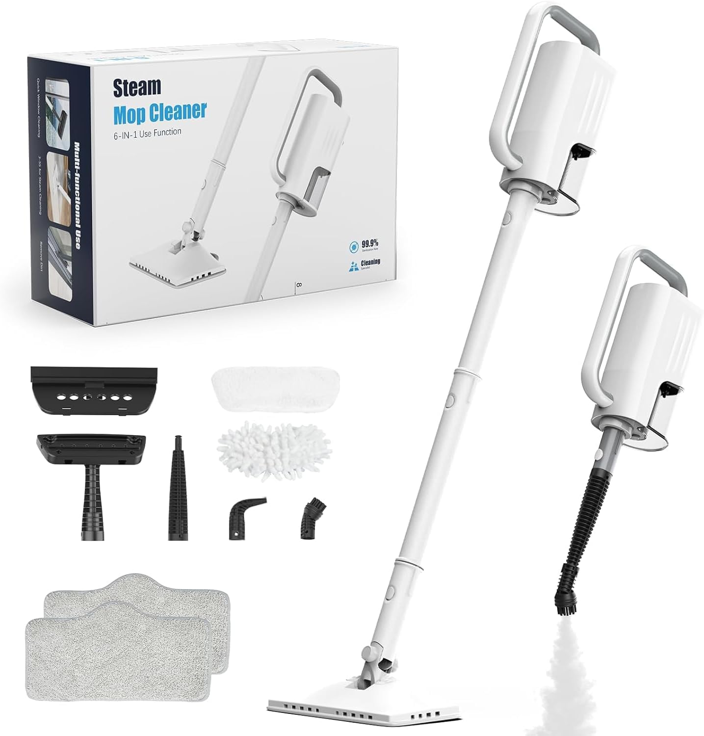 Steam Cleaner, 6 in1 Rotated Steam Mop Cleaner with 2 Modes, 2 Microfiber Pads, 400ML Removable Tank, 23FT Power Cable, Detachable Steam Mops for Floor, Laminate Floor, Tiles Cleaning (Azure)